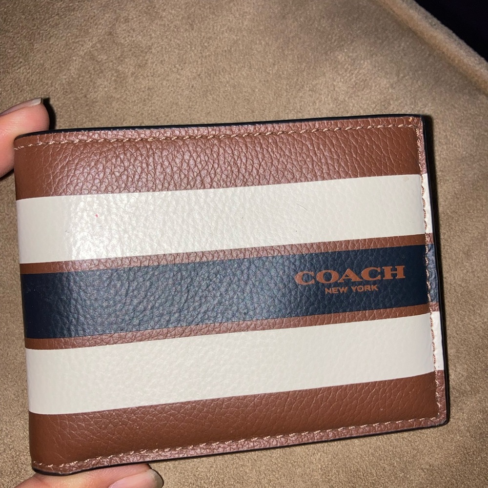 Coach Brown and White Leather Key Card Holder